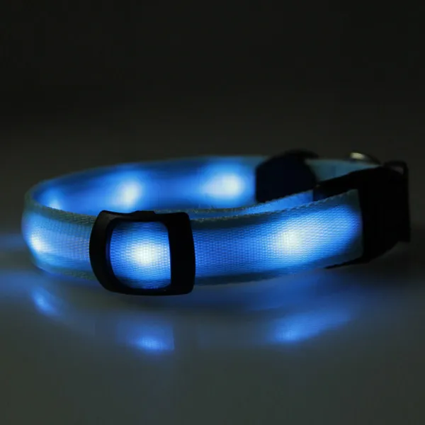 Adjustable Nylon LED Flashing Pet Dog Light Size 33-55Cm Night Safety Collar 6 Leds Light Steady Flash