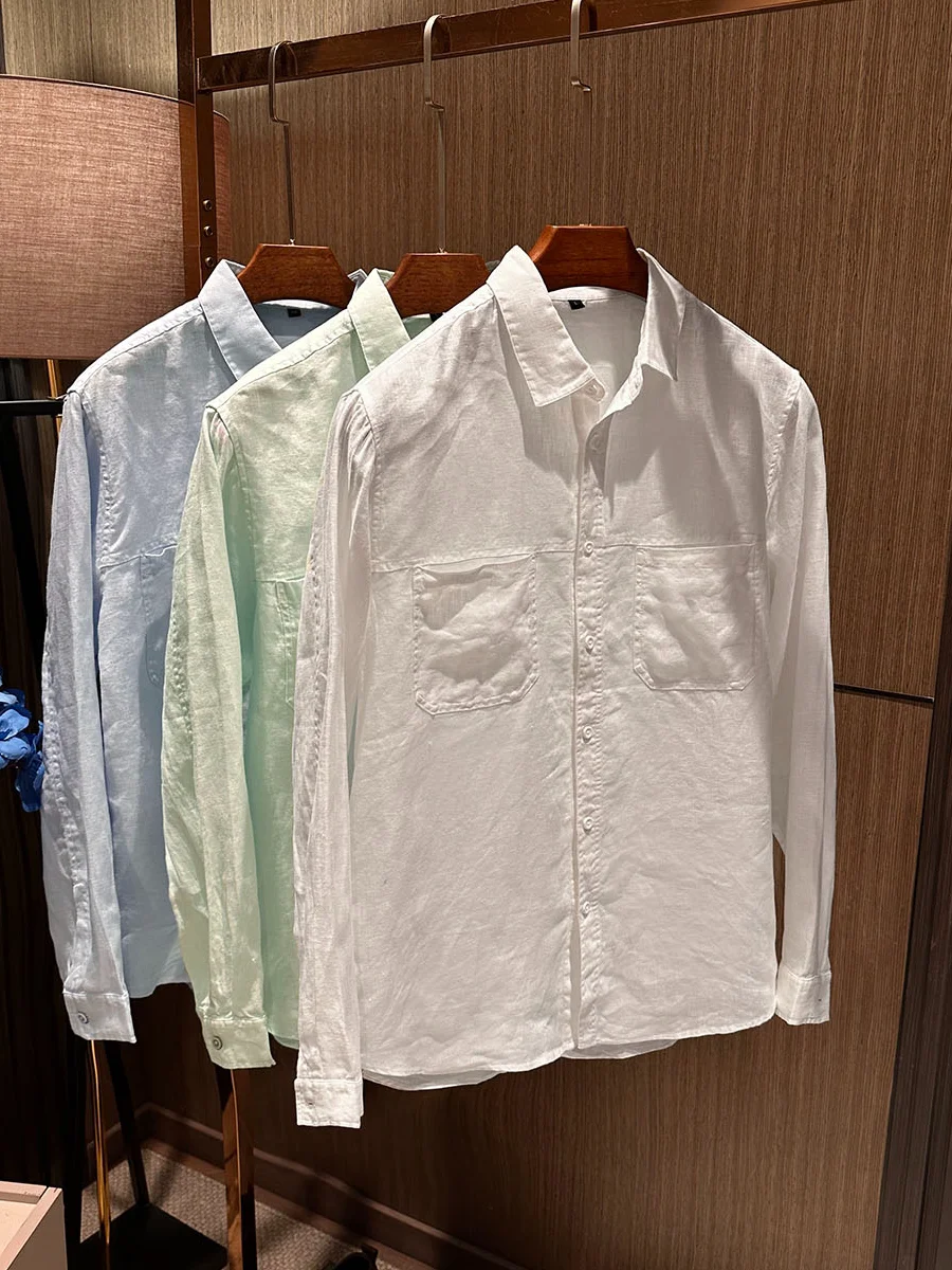 

Men's Breathable Moisture ng Linen irt Long Sve Comfortable Summer New Sle Faion Urban Casual Pure Color irt