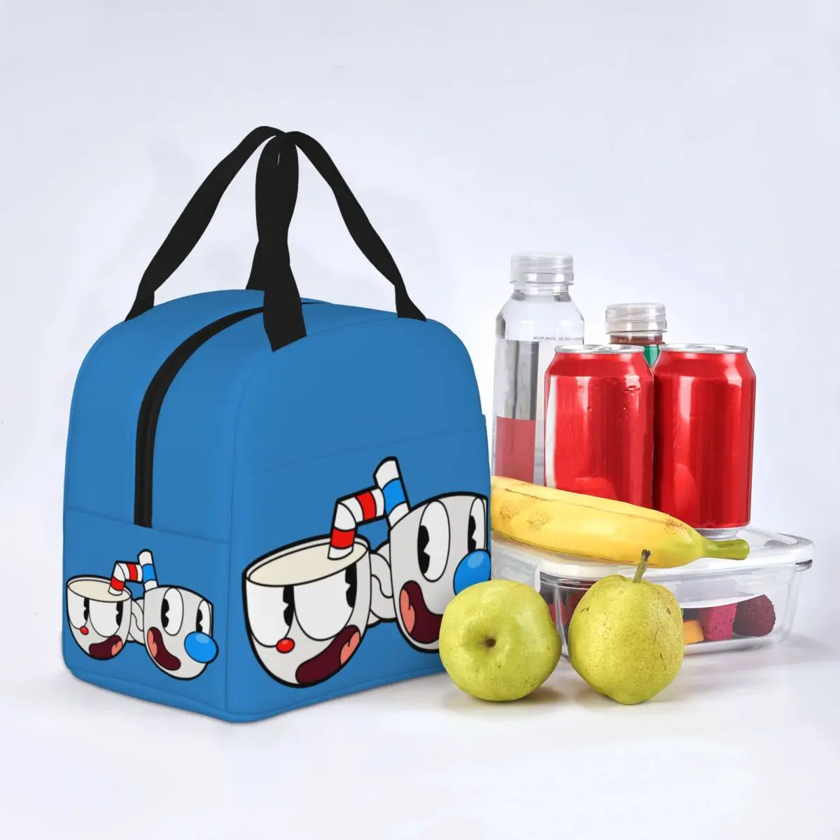 Cuphead Mugman Insulated Lunch Bags Leakproof Game Anime Meal Container Thermal Bag Tote Lunch Box School Picnic Food Bag