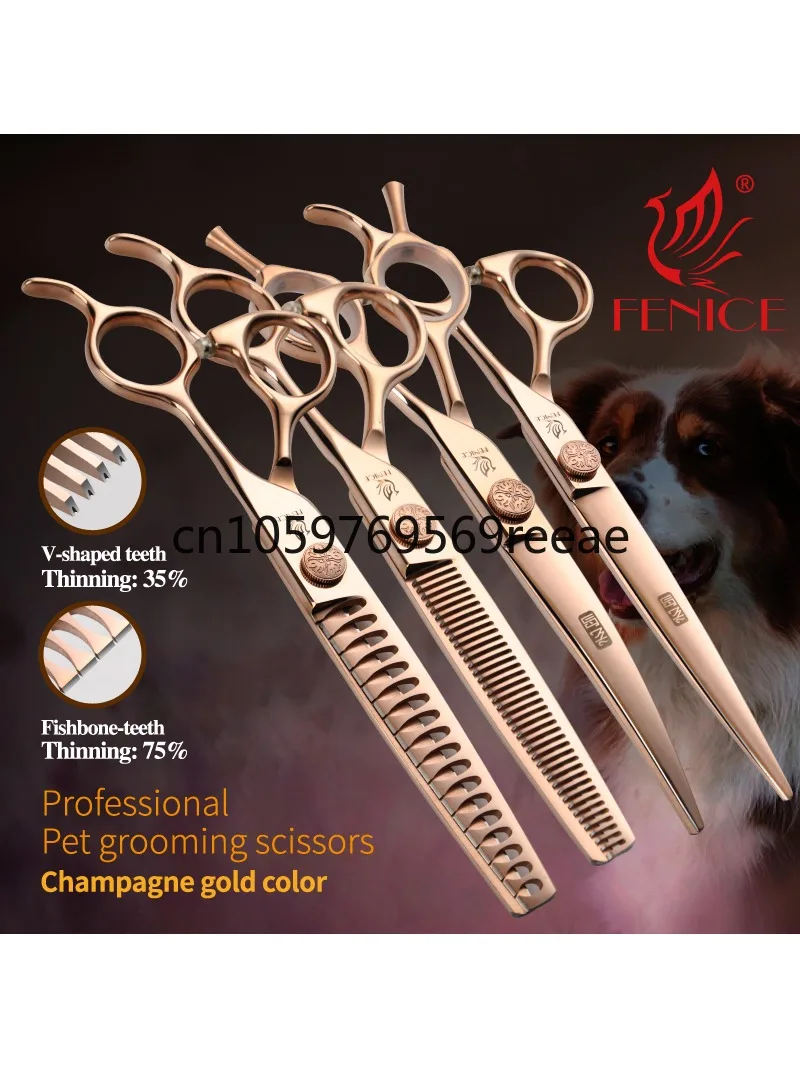 Fenice JP440C Steel Pet Dogs Grooming Scissors Set Straight Curved Thinning Shear Scissors Pet Grooming Cleaning Products