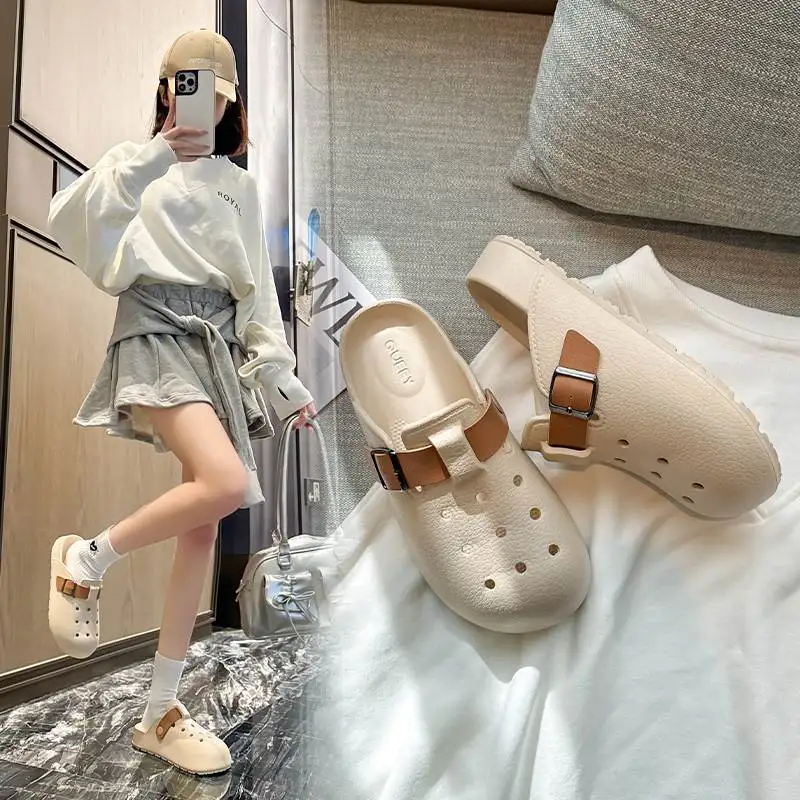 

Birkent Style Women's Summer 2025 New Outdoor Wear Thick Bottom Anti-slip Slip-On Couples Head Cover Sandals Breathable Hollo...