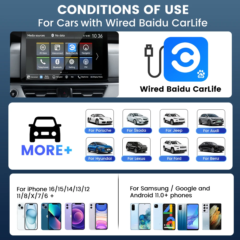 Carlink Car Stereo Wired Carlife To Wireless Android Auto And Carplay USB Adapter X1Ca X2Ca Ai Box Car Play Dongle for Baidu