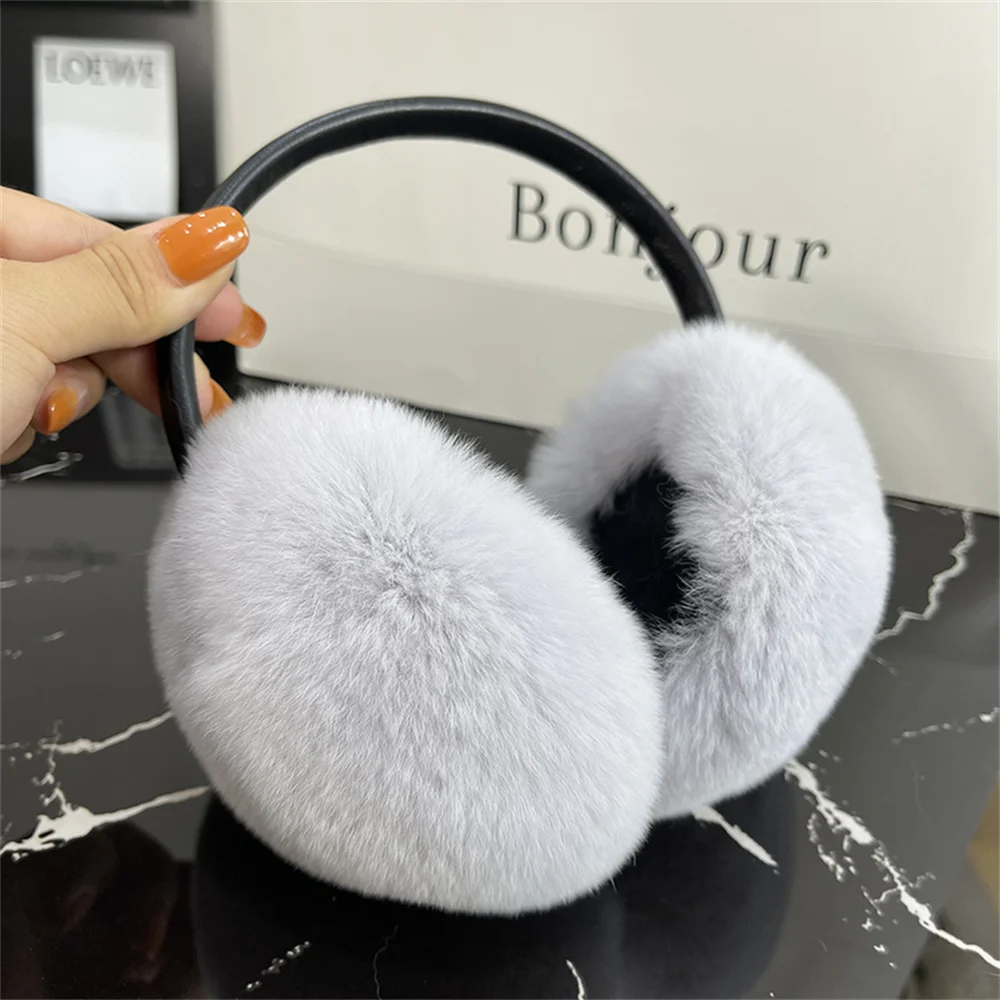 Natural Rex Rabbit Fur Earmuffs Soft Plush Ear Warmer Winter Warm For Women Fashion Solid Color Outdoor Cold Protection Earmuffs