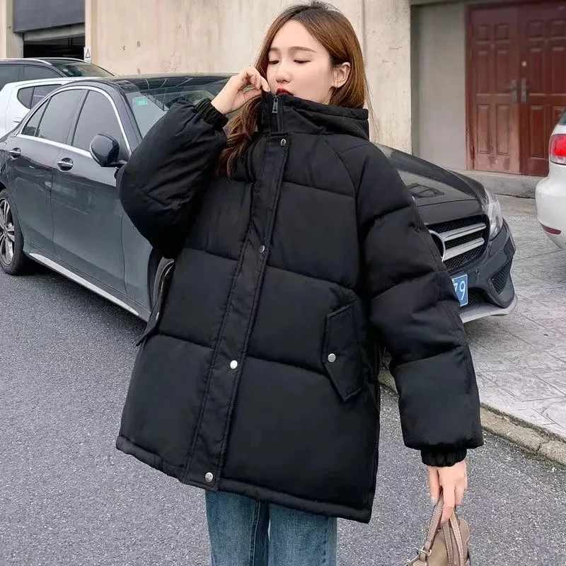 Oversized Dames Winterjack Korte Capuchon Parka 'S Casual Effen Kleur Dikke, Warme Katoenen Gewatteerde Bovenkleding Pufferjassen Dames