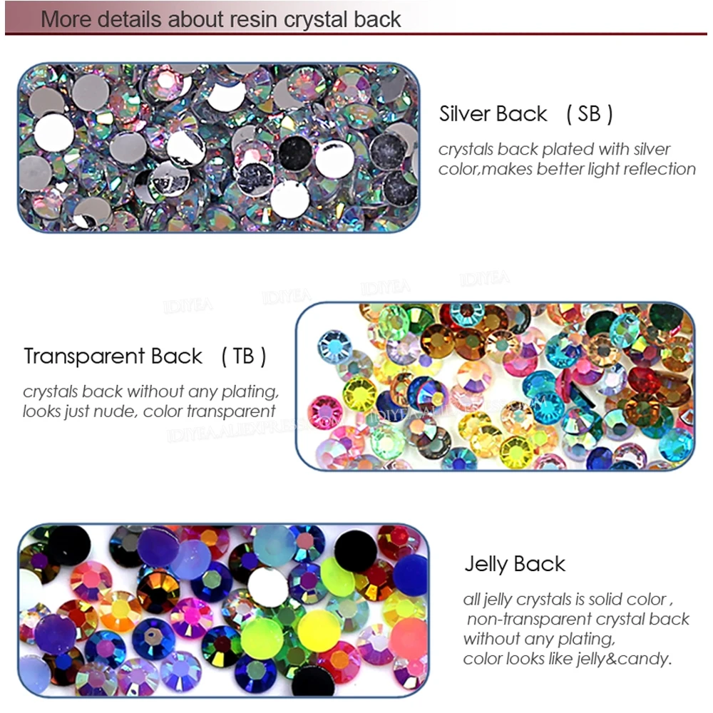 IDIYEA 35g 100g in Box Mix Colors Sizes 3-6mm Resin Rhinestones FlatBack Plastic Non Hot Fix Crystals Glitters For DIY Nail Art