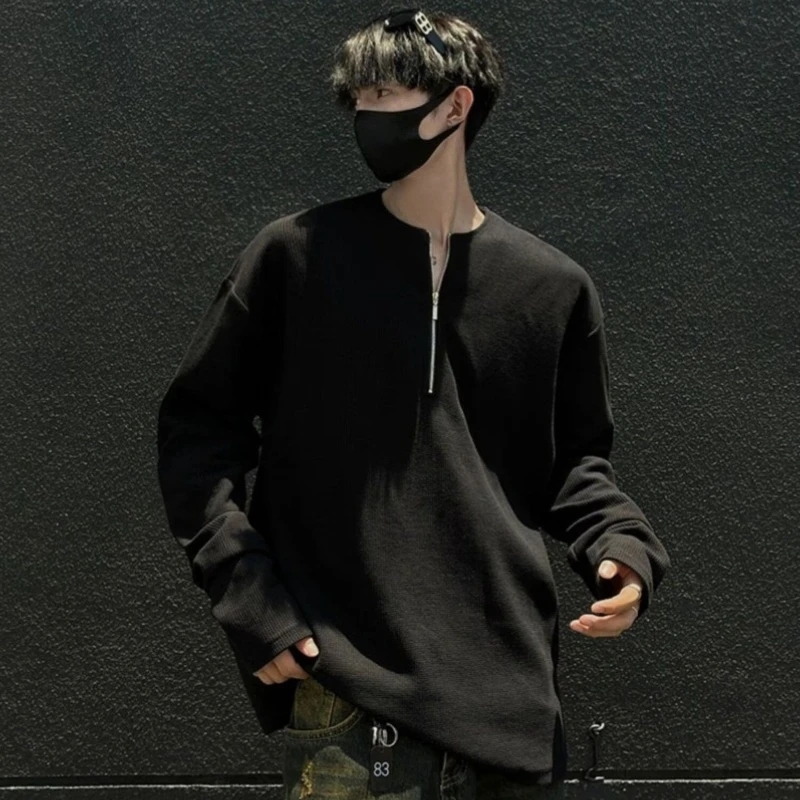 

Unicolor Zipper Sweatshirt High Brand Male Pullover Korean Luxury Tops Social Designer One Piece Aesthetic Tee Xl Men's T-shirts
