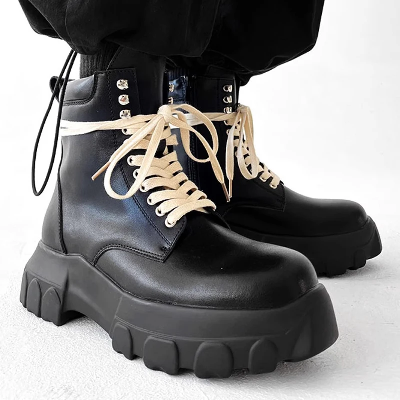 men casual stage nightclub natural leather boots black designer shoes cowboy spring autumn platform boot trendy cool ankle botas