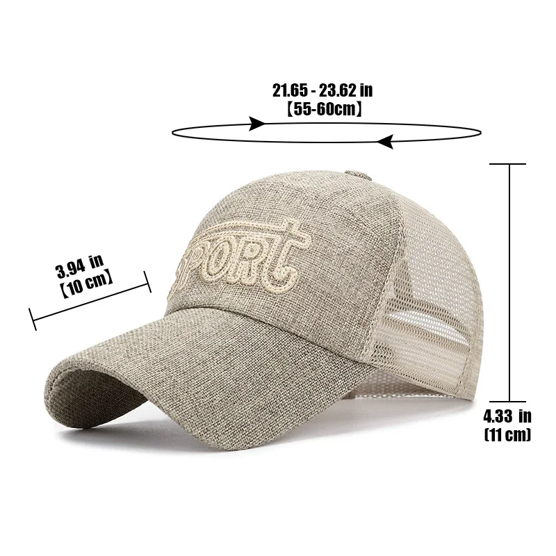 New Fashion Outdoor Sport Baseball Cap Casual Snapback Hats linen mesh fabric embroidery Suitable for spring  summer and autumn