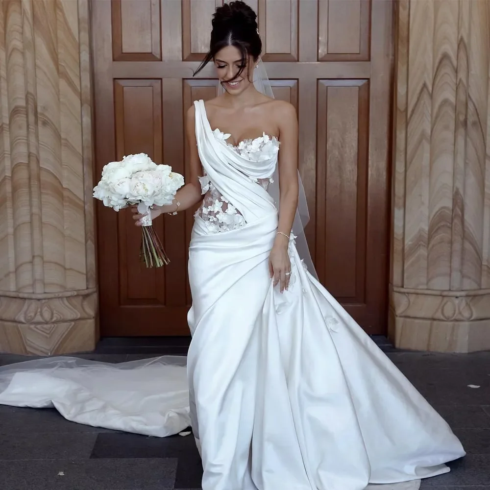 

Customized Fashionable Tight-Fitting Mermaid Wedding Dress Sexy One-Shoulder 3D Decal Bridal Dress With Size Vestido De Novia