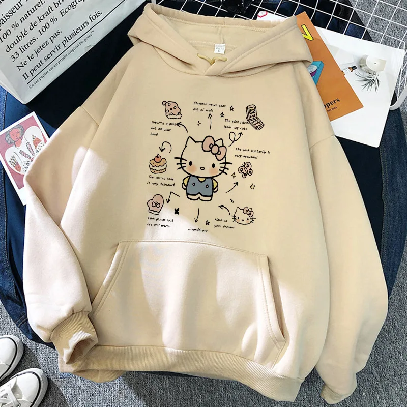 2024 Moda donna Estetica Y2K Abbigliamento Giapponese Hello Kitty Felpa con cappuccio Autunno e Inverno Retro Top Fashion Harajuku Manica lunga