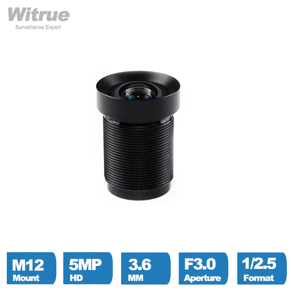 Witrue Distortion Free CCTV Lens M12 Mount 5MP 3.6mm with 650nm IR Filter 1/2.5