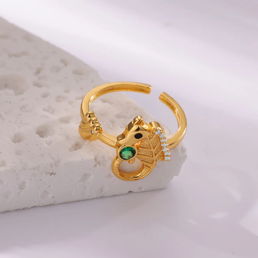 Mini Zircon Wave Seahorse Rings for Women Gold Color Open Adjustable Finger Ring Aesthetic Wedding Jewelry Gift anillos mujer image 2