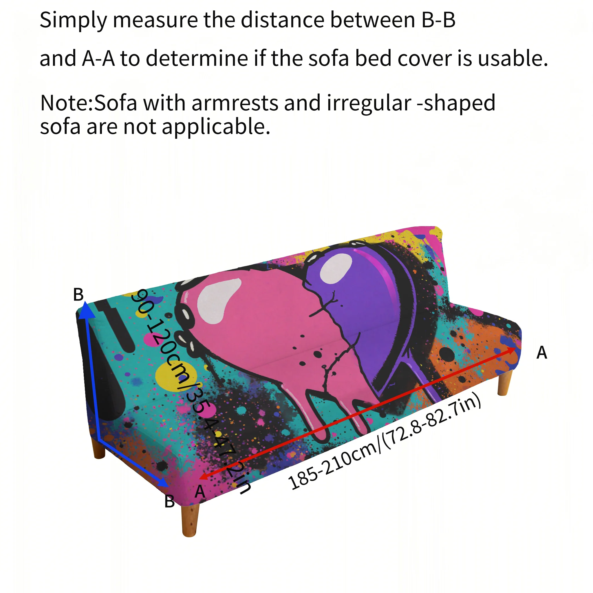 Art graffiti love elastic sofa bed cover, living room sofa bed cover, dustproof machine washable sofa bed cover