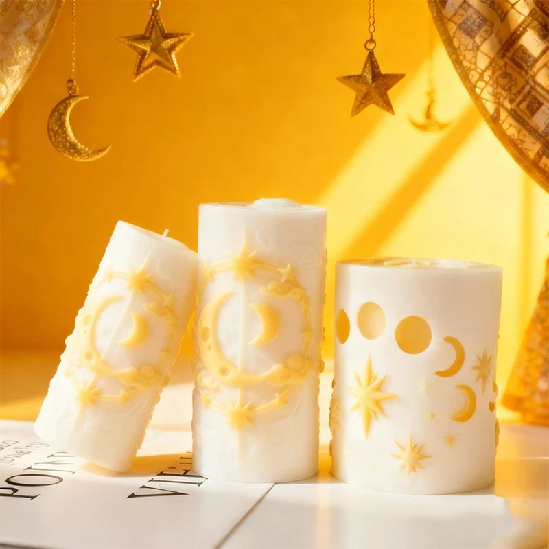 

Star Moon Pillar Silicone Mold 3D DIY Cylinder Aromatherapy Candle Resin Plaster Decoration Mould for Home Decor Craft Supplies
