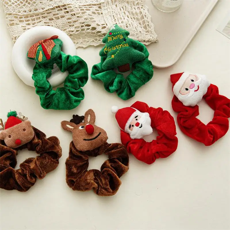 Velvet Cute Christmas Elk Santa Claus Elastic Hair Bands Rubber Hair Rope Tie ls Hair Scrunchie Ponytail Holder Gum Accessories