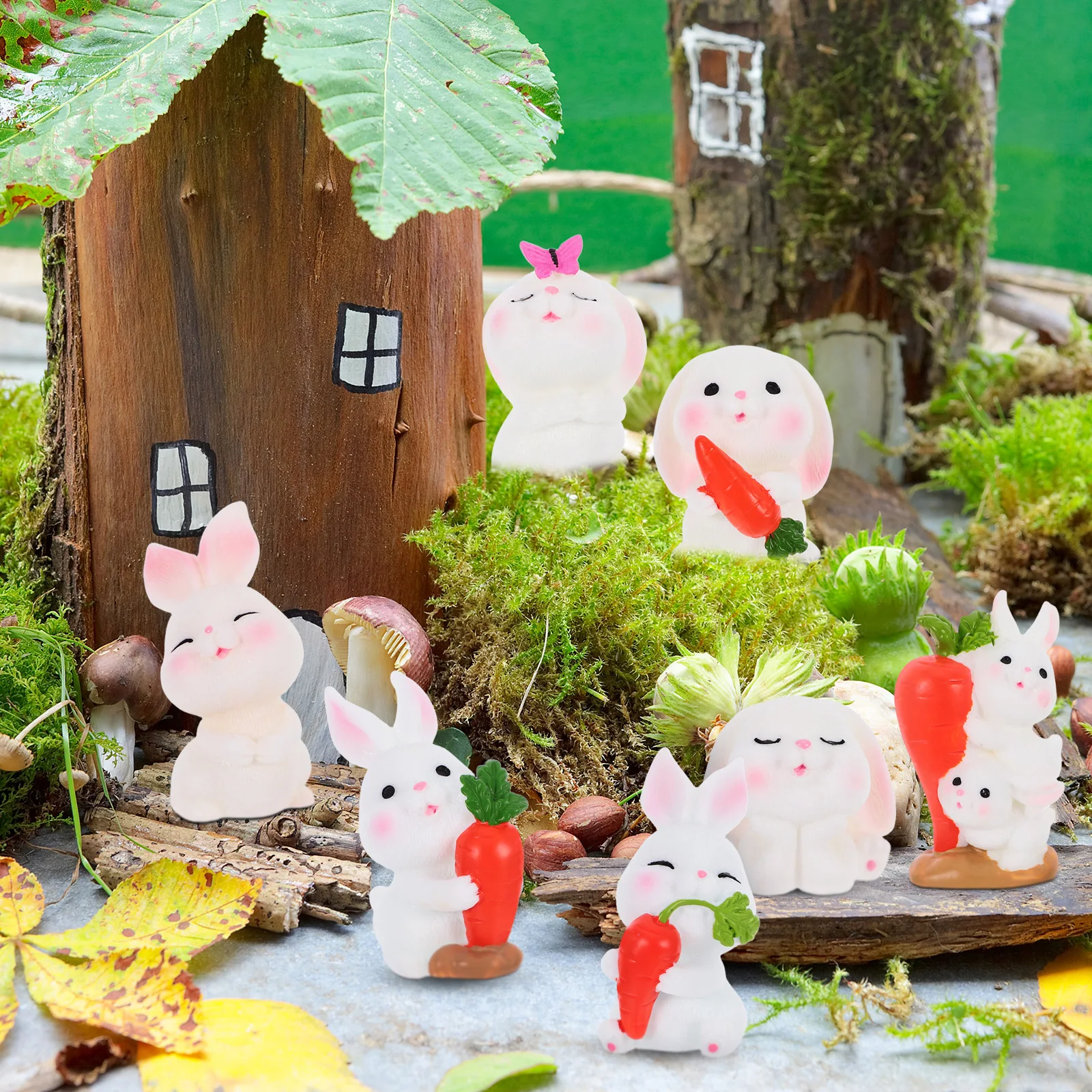 

7 Pcs Micro Landscape Rabbit Dollhouse Figurines Desktop Ornament Bunny Animal Mini Rabbits Easter Garden Sculptures