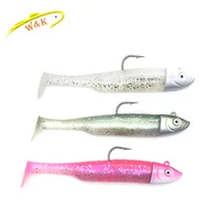 Gran oferta 4,5 ""oscilación Shad 30g Swimbait para Seabass Zander Walleye señuelo de pesca 2 piezas Jig Head y señuelo de vinilo suave cebo de pececillo negro