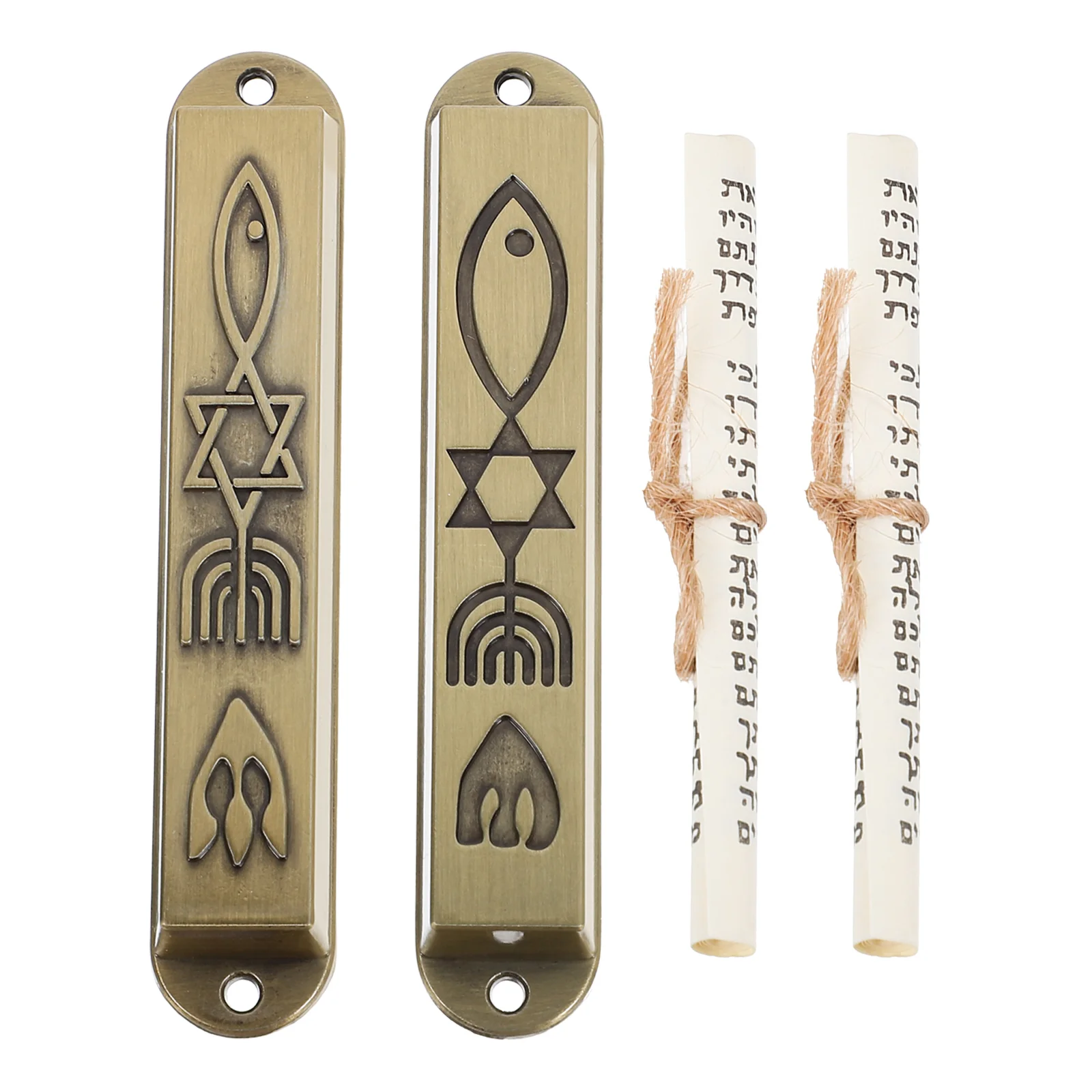 

2 Pcs Gift Doorpost Scripture Mezuzah Religious Craft Catholic Prayer Decor Retro House Metal Holy