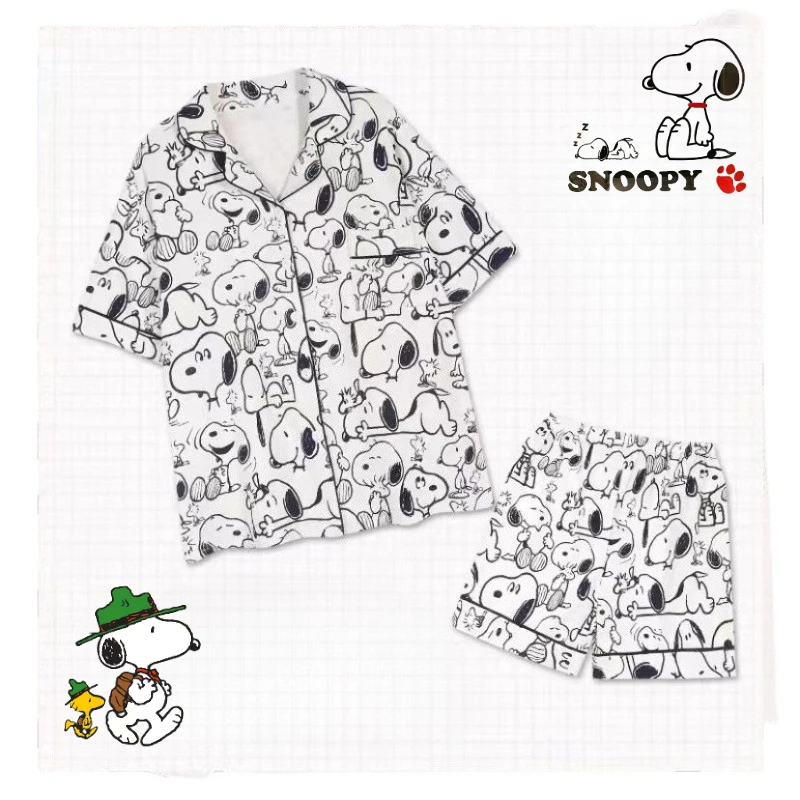 Snoopy-traje para el hogar con dibujos animados, pijama creativo kawaii unisex de verano fino y transpirable, pantalones cortos de manga corta, conjunto de regalo al por mayor