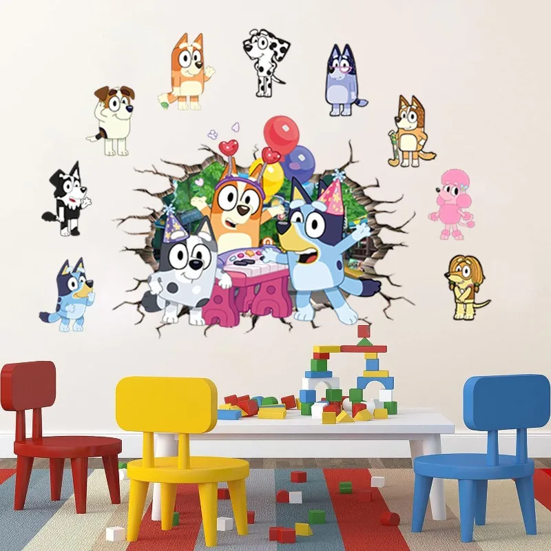 Nuovi Adesivi Murali Autoadesivi Carini a Tema Bluey, Decorazioni per la Casa in PVC con Personaggi Anime e Cartoni Animati