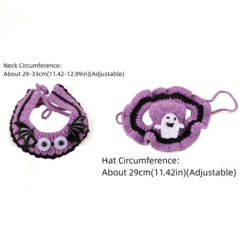 تنفس هالوين الحيوانات الأليفة ازياء الملابس شبح هالوين القط القبعات اليقطين الكرتون القط المنسوجة قبعة مريلة الوجه الديكور #5