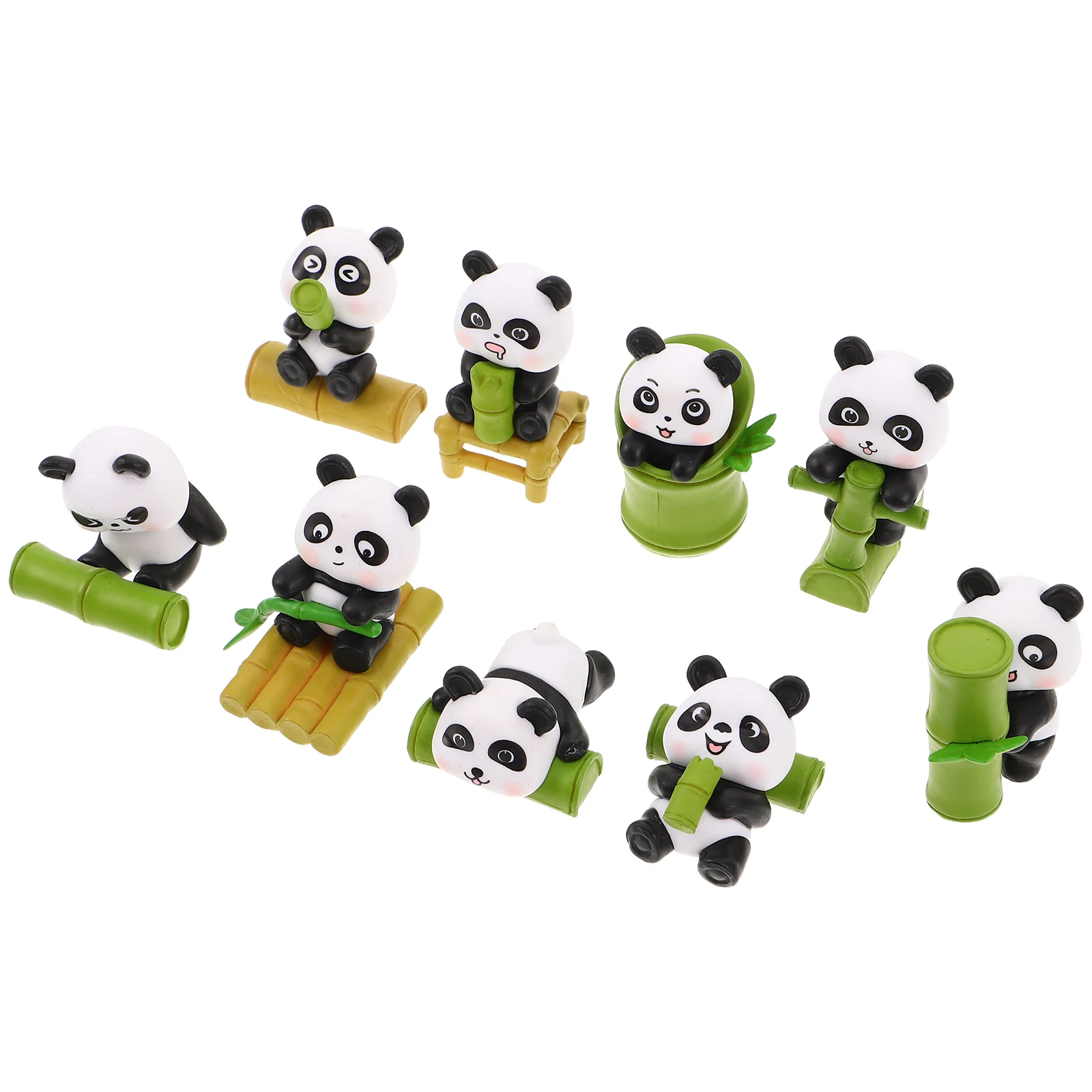 9pcs Mini Panda Figurines Hand Carved Animal Models For Garden Decor Cake Topper Party Supplies Outdoor Sculpture