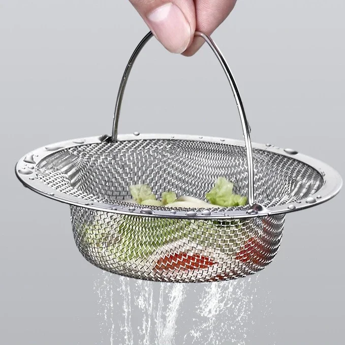 손잡이가 있는 스테인레스 스틸 싱크 필터 - 녹 방지 메쉬 거름망, 주방 및 욕실 배수구용 야채/과일 배수 바구니