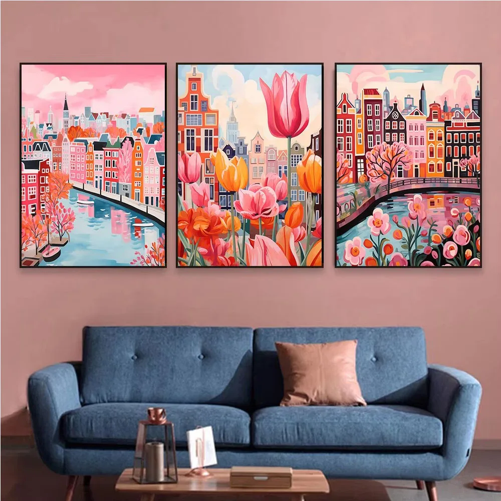 5d Diy Diamond Painting Abstract Amsterdam Canals Landscape Full Square Round Drill Mosaic Embroidery cross stitch Home Decor