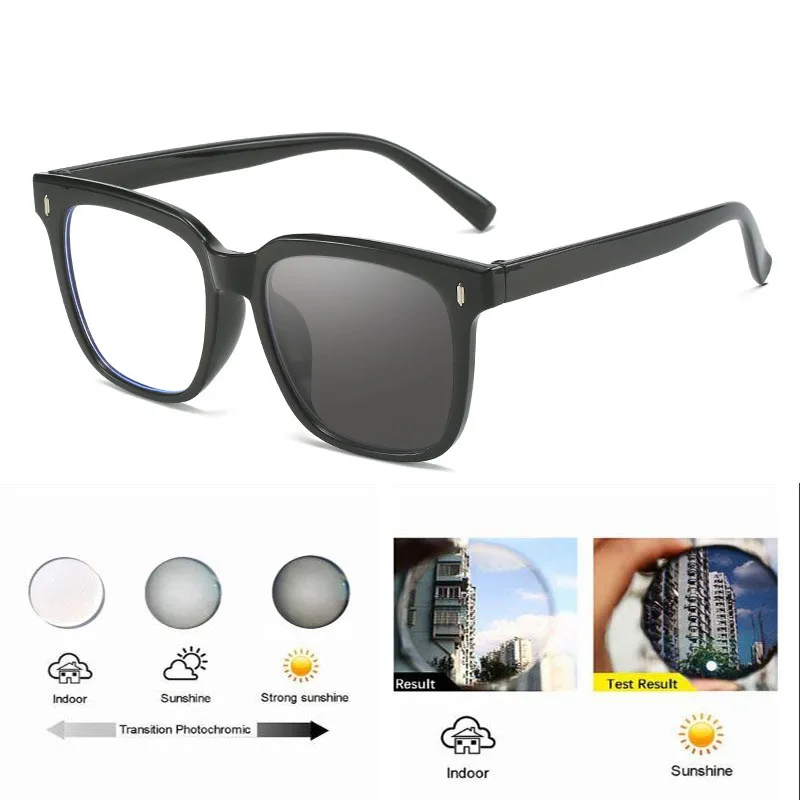 Klare Quadratische Photochrome Myopie Brille Männer Frauen Fertig Rezept Kurzsichtige Gläser Outdoor Verfärben Fahren Brillen – Detail 3
