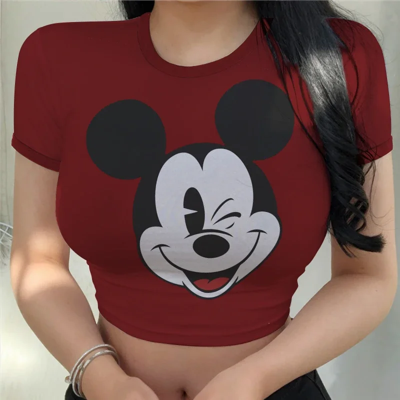 Disney Mickey Women T-Shirt Summer Women Short Sleeve Sexy Loose Printed Mickey Mouse T-Shirt High Quality Quick Dry Beach 2022