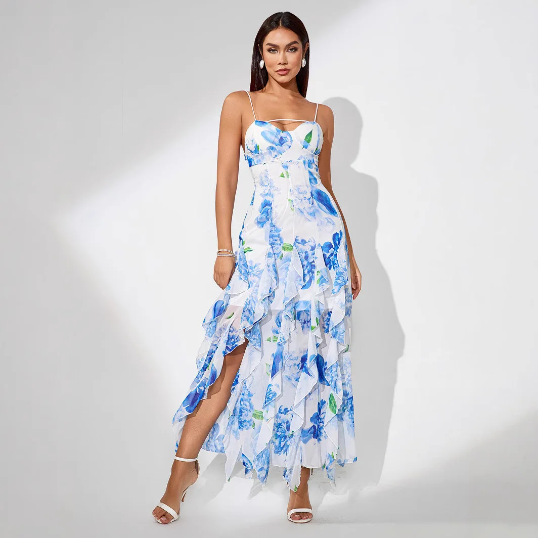 

NovelTeez Women's Sexy Strapless Gown - Floral Print Formal Dress with High Slit & Backless Detail