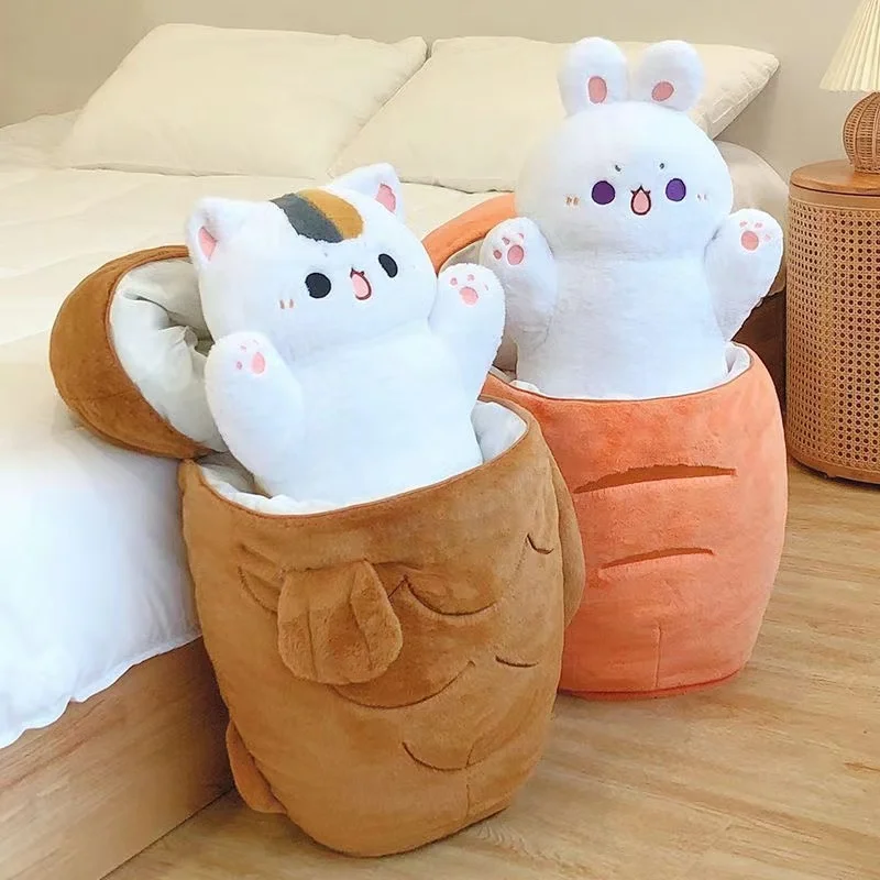 80CM Kawaii Taiyaki Cat Fruit Rabbit Plush Toys Animals Nest Throw Pillow Fish Cushion Dolls Birthday Gifts for Girls Home Decor