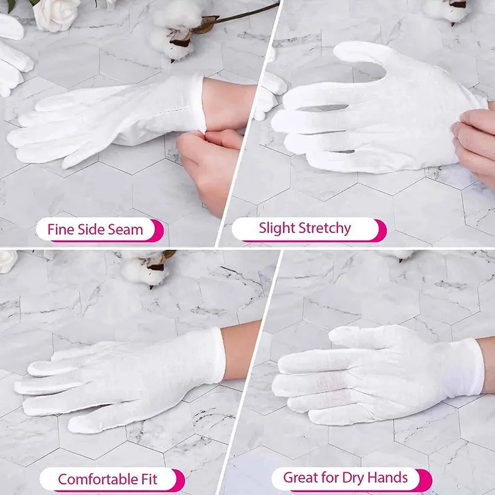 12 Pairs Cotton White Gloves General Purpose Moisturising Lining Size Gloves S-XL P1B2