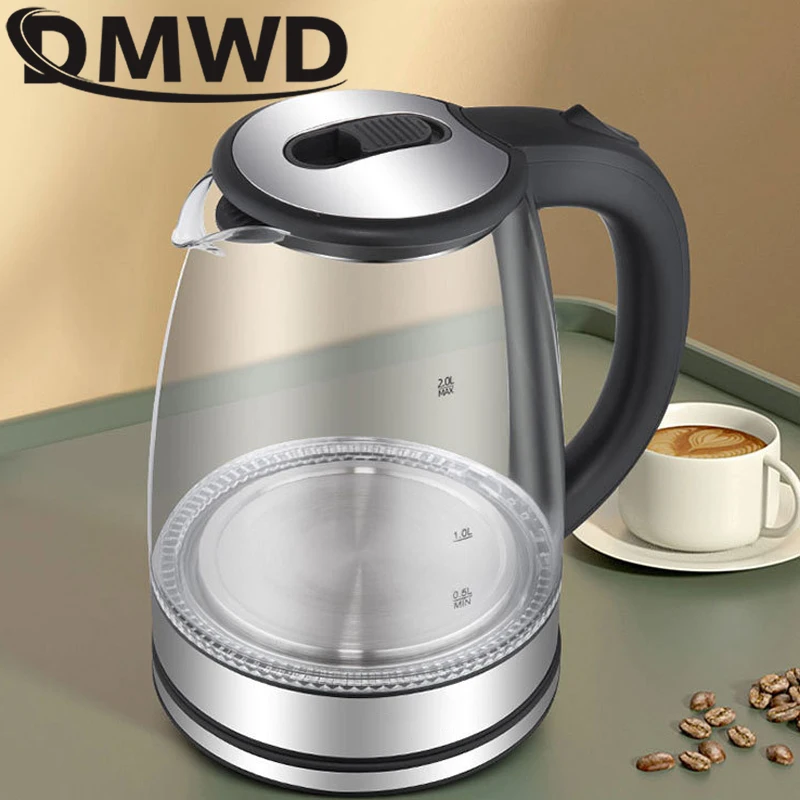 DMWD 2L ไฟฟ้ากาต้มน้ําแก้ว Blu-Ray กาต้มน้ํากาน้ําชา Thermopot THERMOS Samovar ปิดอัตโนมัติหม้อต้มกาแฟ 1500W