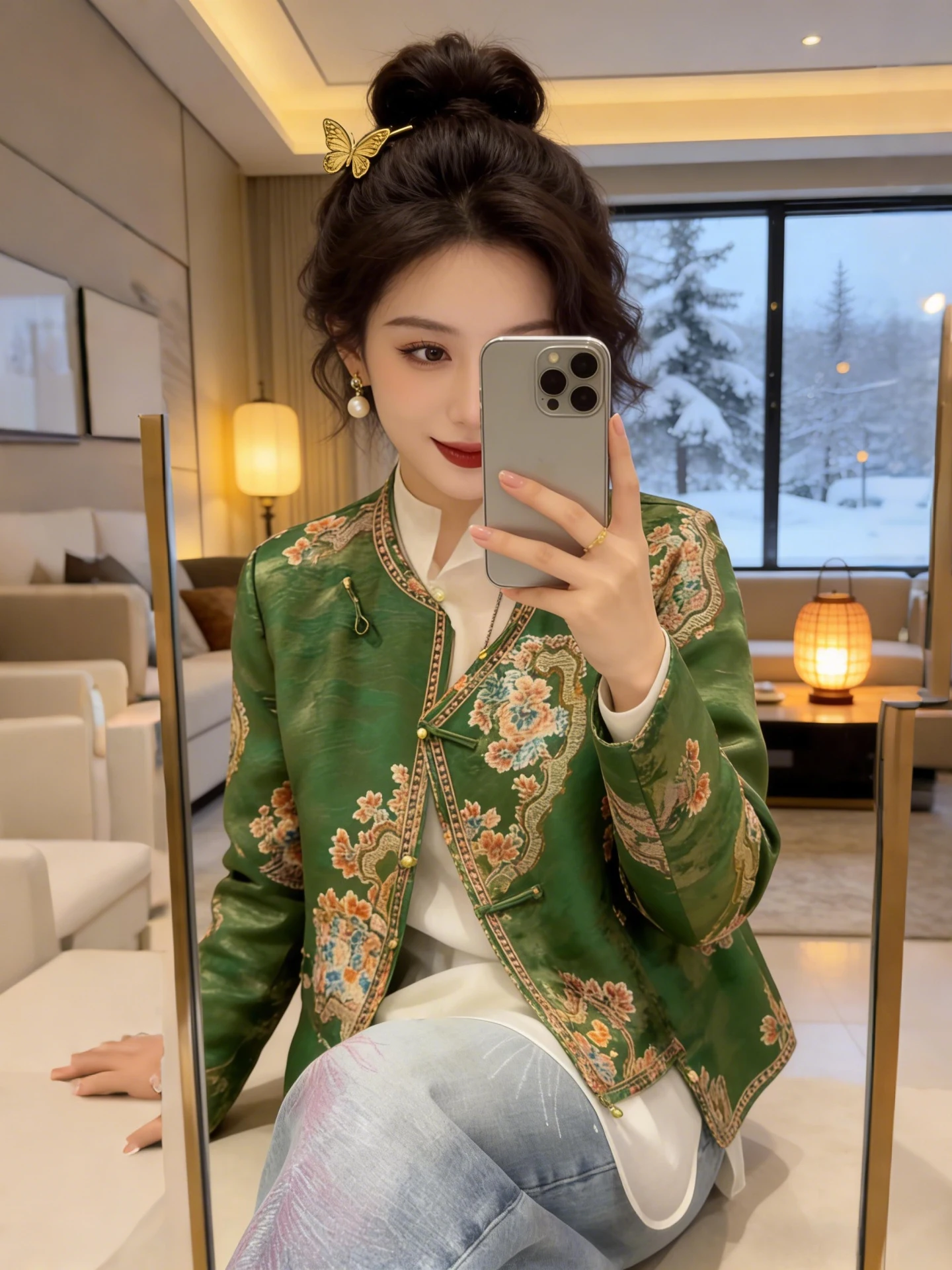 

Retro Chinese Style Embroidered Long Sleeve Women's Jacket Button up Versatile Top Spring Autumn Commute Fashion Loose Fit