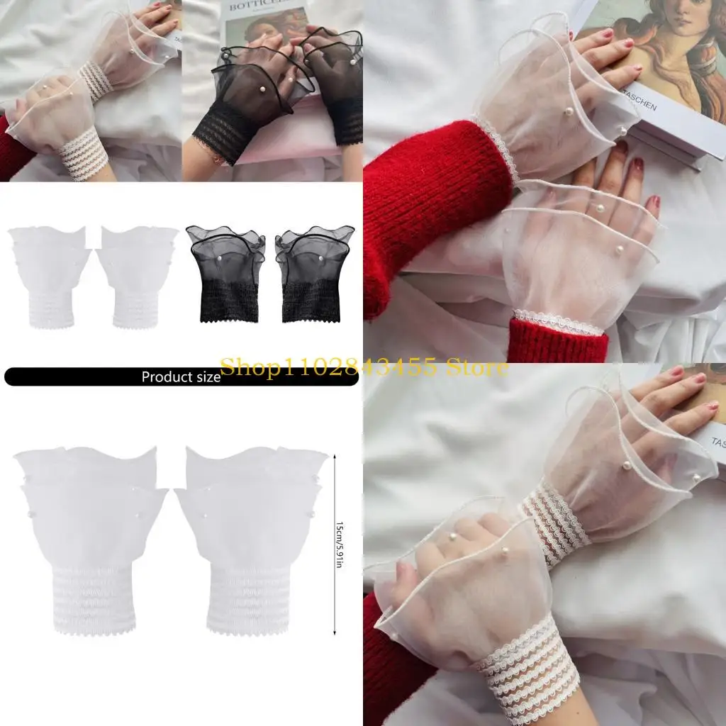 49MC Elegant Lace Wrist Gloves Breathable Mesh Sleeve Cuffs For Women Fashion Accessories