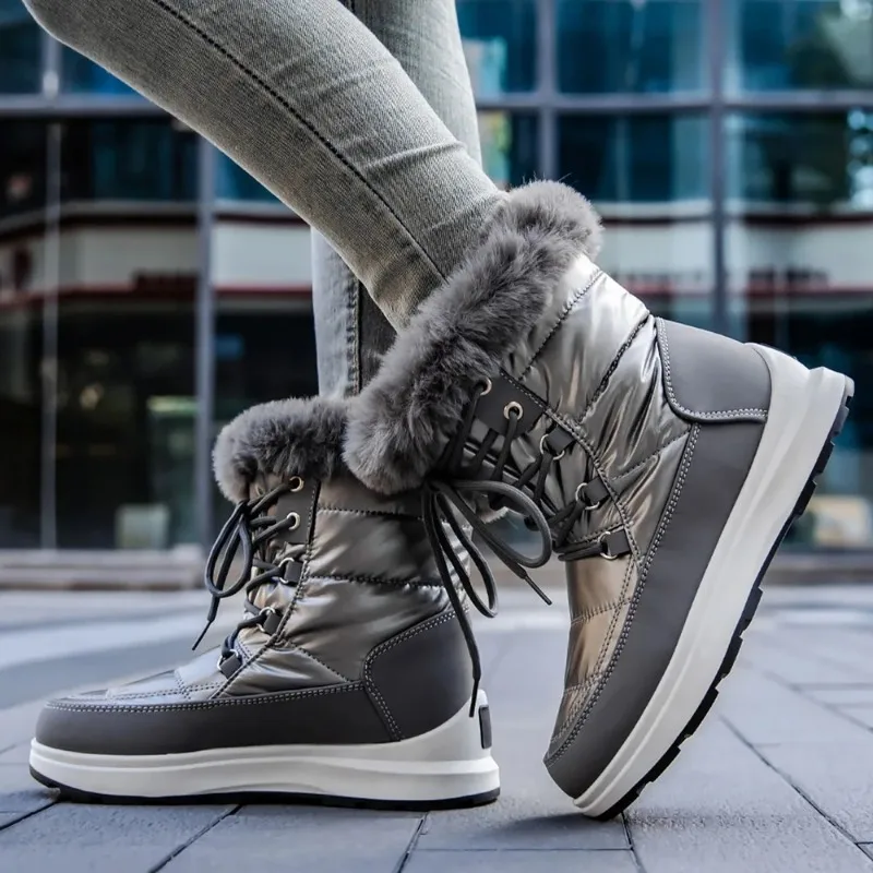 Women Winter Boots Waterproof Lace-Up Thicken Plush Winter Footwear Fashion Non Slip Warm Cotton Platform Ankle Boots Zapatos