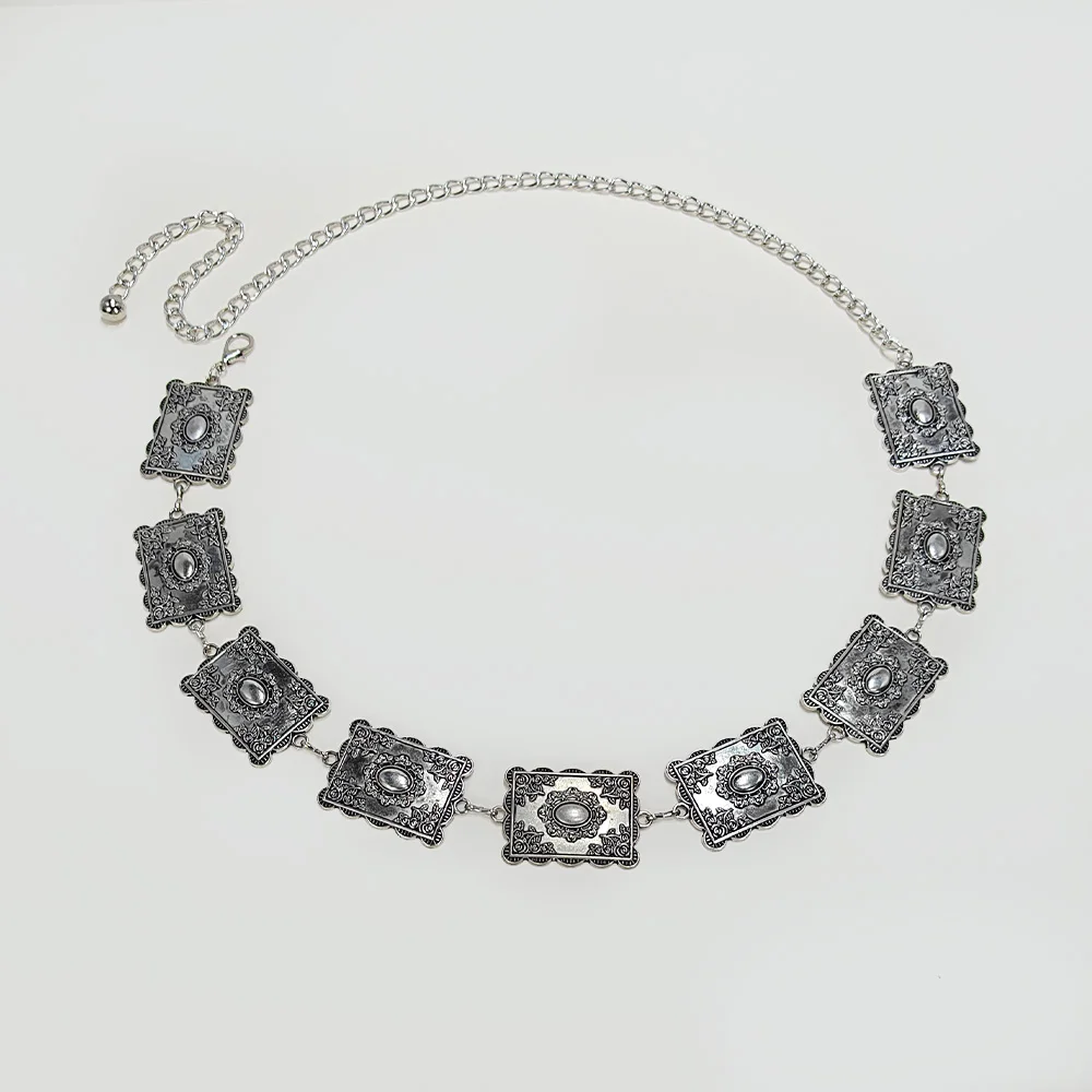 Chaîne de taille rectangulaire Vintage en métal pour femmes, Cowboy occidental, haute qualité, luxe de styliste, chaîne dorée exquise