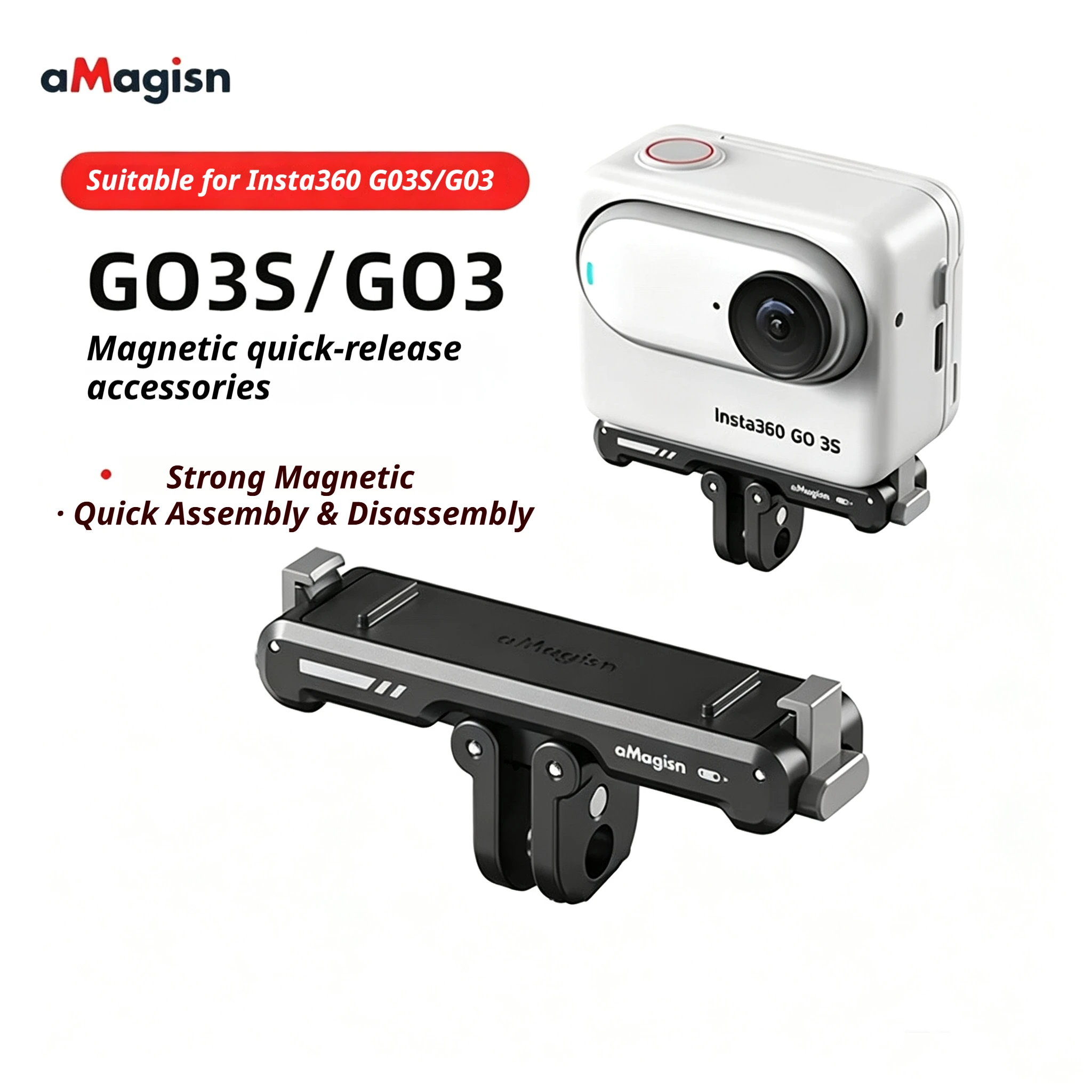 Insta360 Camera Go 3 - aMagisn Metalowa Stopowa Magnetyczna Podstawa Mocująca