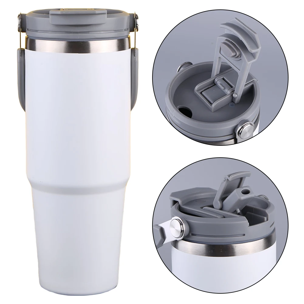 30oz Portable Water Cup with Handle Travel Vacuum Flask Stainless Steel Vacuum Thermal Insulated Mug for Cold Hot Beverages