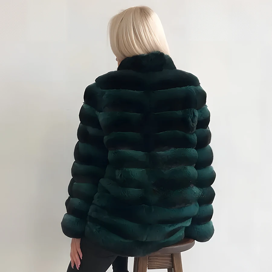 Rabbit Fur Jackets For Women Rex Rabbit Fur Coat With Stand Collar Chinchilla Colour Winter Clothes Women Real Fur Coat