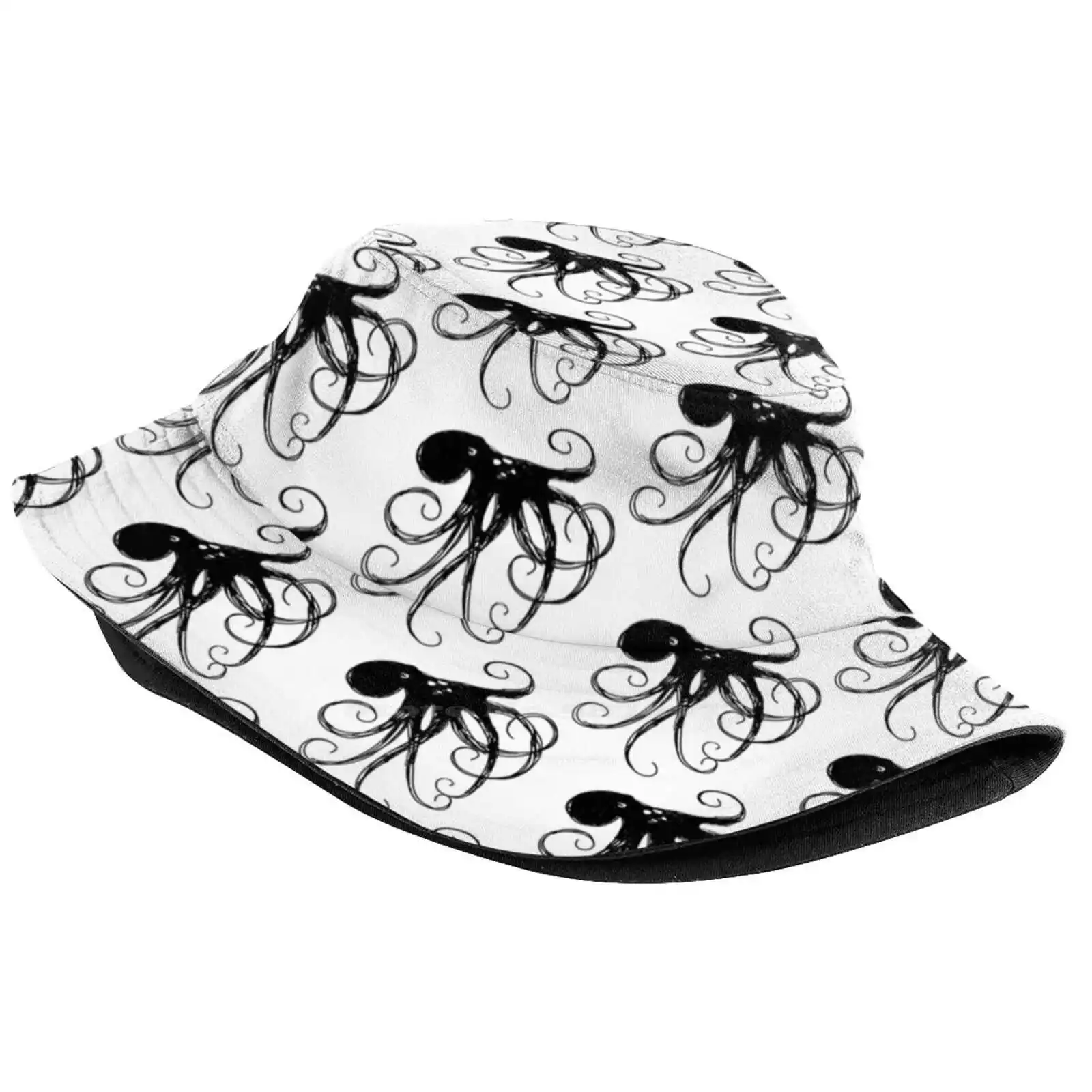 Octopus Flat Top Breathable Bucket Hats Halidoodle Hali Vanderburg Octopus Tattoo Black Sketch