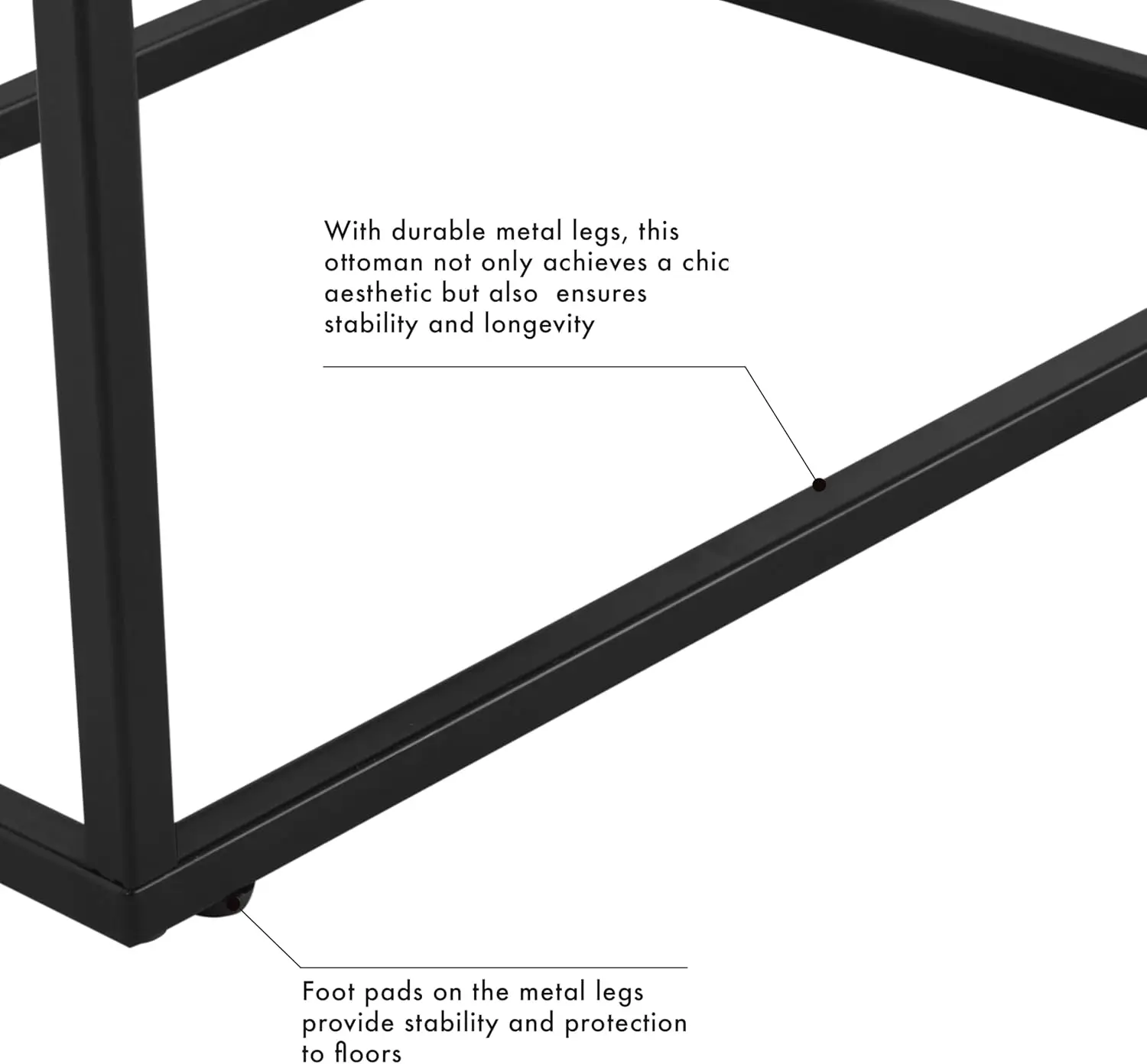 カーメルフェイクレザー製チャンネルタフテッドスモールオットマン、メタルベース付き - リビングルーム用のスタイリッシュな座席