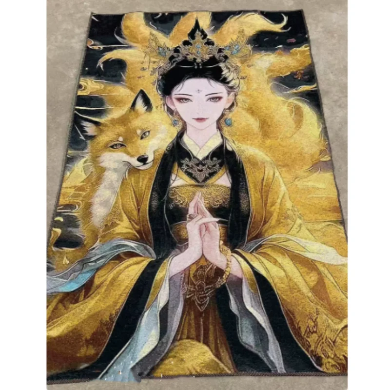 Vintage Collectible Nine-Tailed Fox Spirit Tapestry Thangka - Silk Embroidered Wall Art, Exquisite Home Decor Hanging Painting