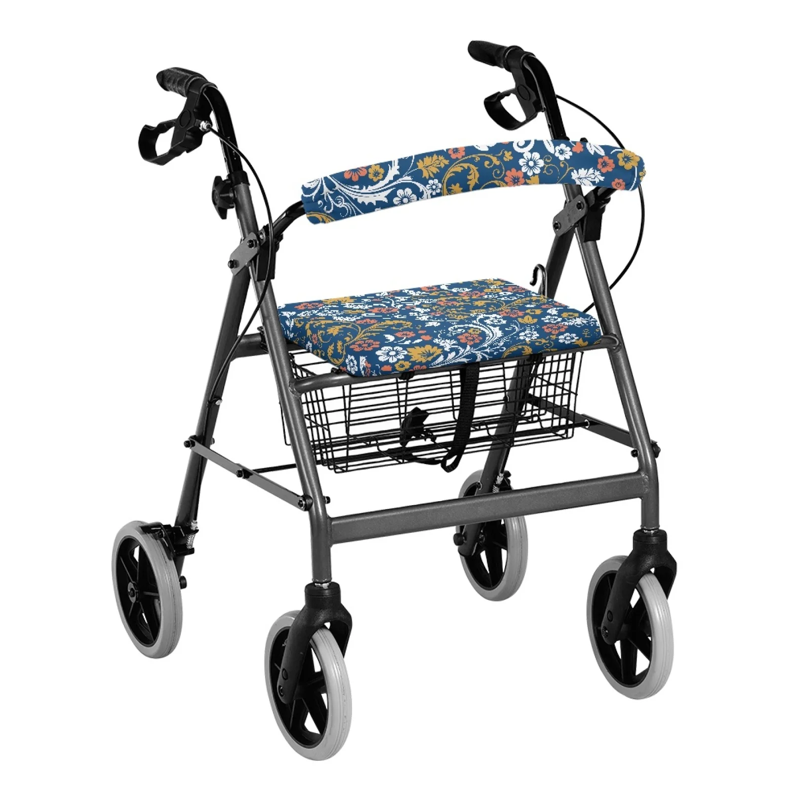 Coloranimal Vintage Floral 2 Pieces Seat and Back Covers for Seniors Rollator Walker, Stretchable Removable Polyester New Design