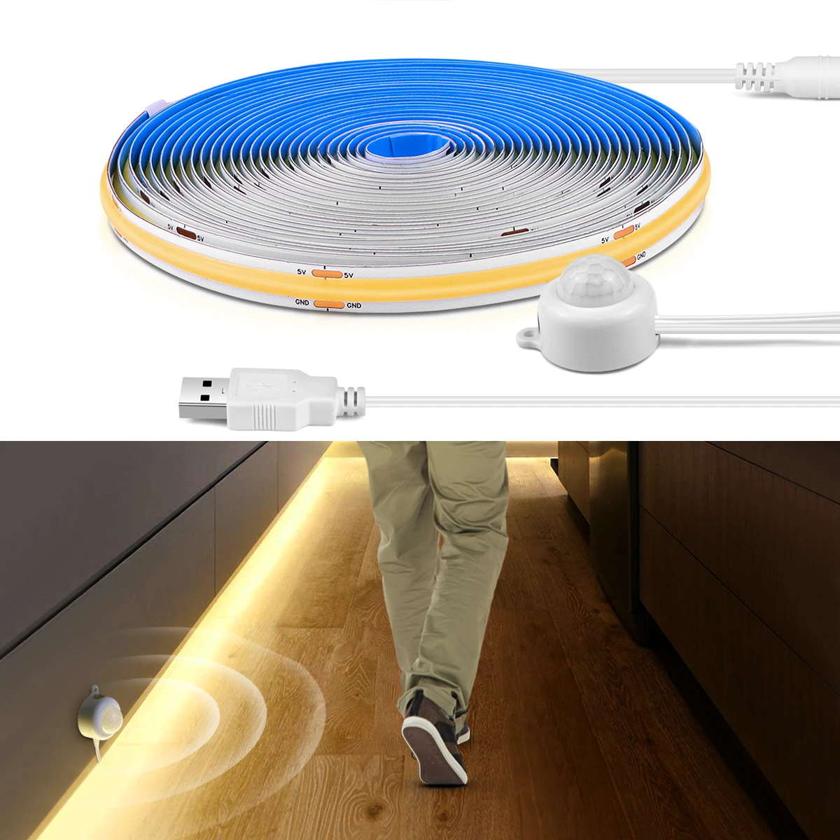 5V USB Motion Sensor Light 1m 2m 3m 4m 5m Flexible Infrared Human Body Induction LED Strip Light Night Sensor Lamp Aisle Stair