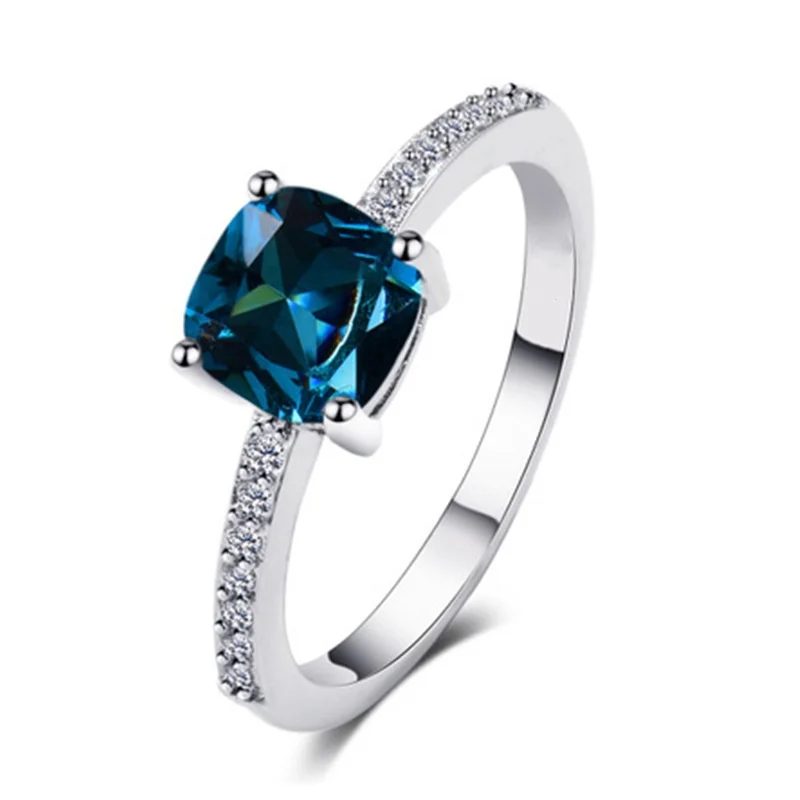 

New Blue Series Women's Ring Available in 4 Colors for Engagement Jewelry Silver Plated Simple Wedding Anniversary Gift