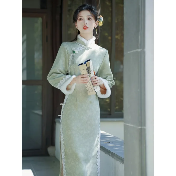 

Новая версия: Длинное платье-ципао для молодых женщин в стиле ретро с пуговицами, повседневная одежда в китайском стиле