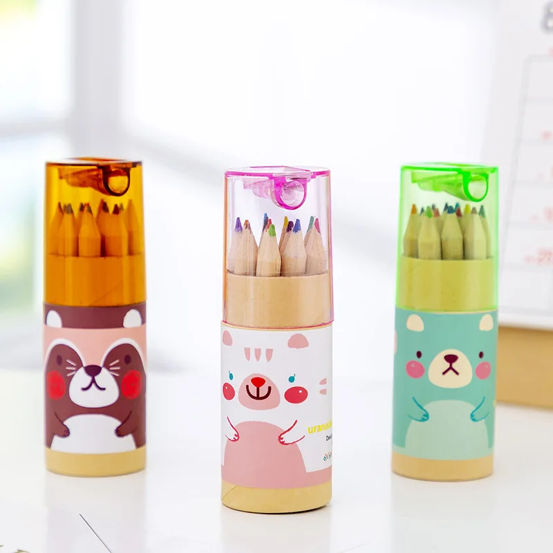 1Pack Kawaii Colored Pencil Set Stationery for School Supplies 12 Colors Artist Painting Crayon