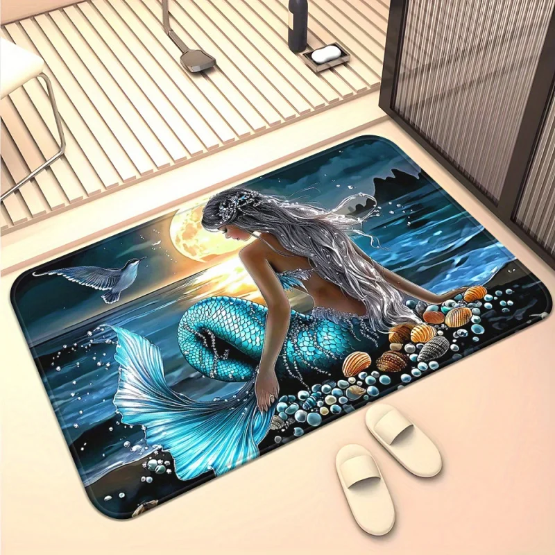 

VIKAMABeach Mermaid Theme Fashionable Doormat Bathroom Floor Mat Outdoor Carpet Entryway Doormat